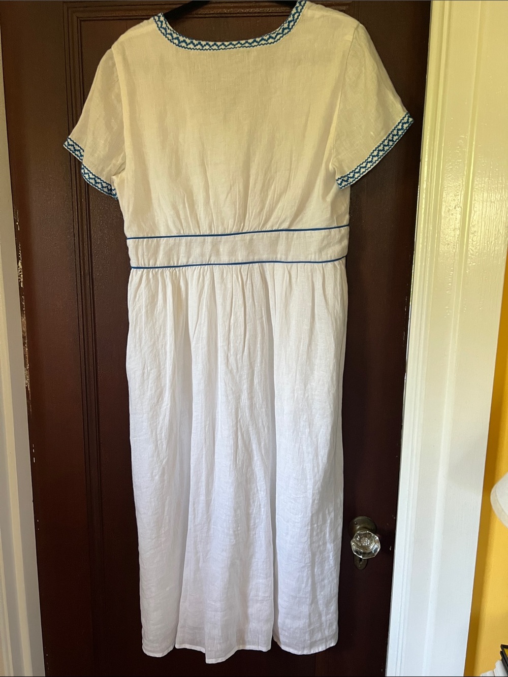 J. Crew White Midi Dress with Blue Embroidered Trim - Picture 4 of 4